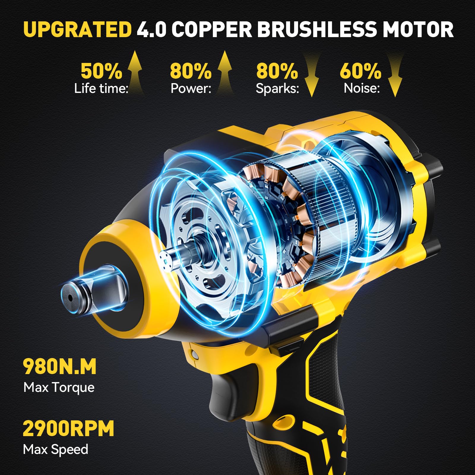 XGOLD DEVONIC Cordless Impact Wrench,750Ft-lb(980N.m) Brushless